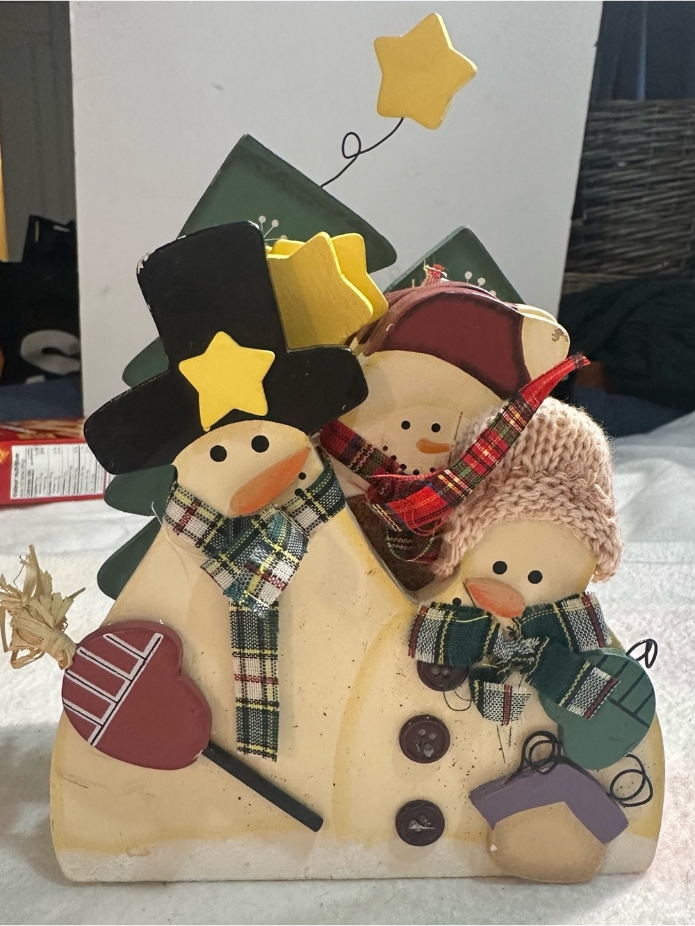 Christmas Snowman Cork Coaster Set w Holder 7 Piece Holiday Decor